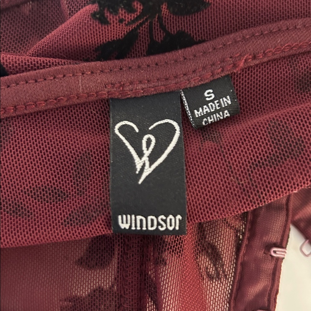 Windsor Burgundy Burnout Velvet Floral Y2K 90's Whimsigoth Goth Whimsical Corset - Picture 9 of 9